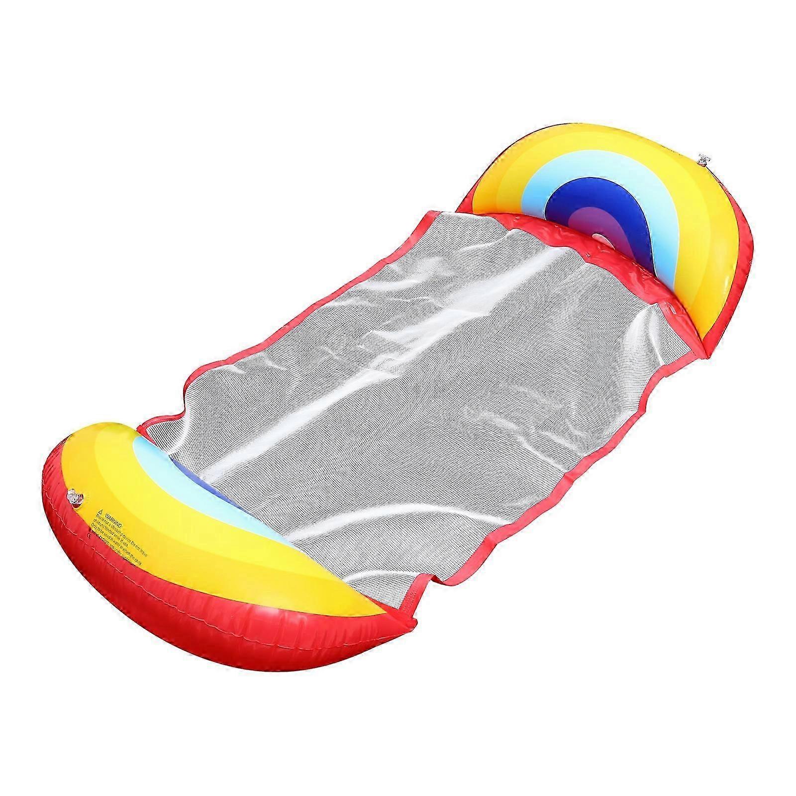 Portable Swimming Floating Bed with Rainbow Pattern 2Pcs Inflatable Mat