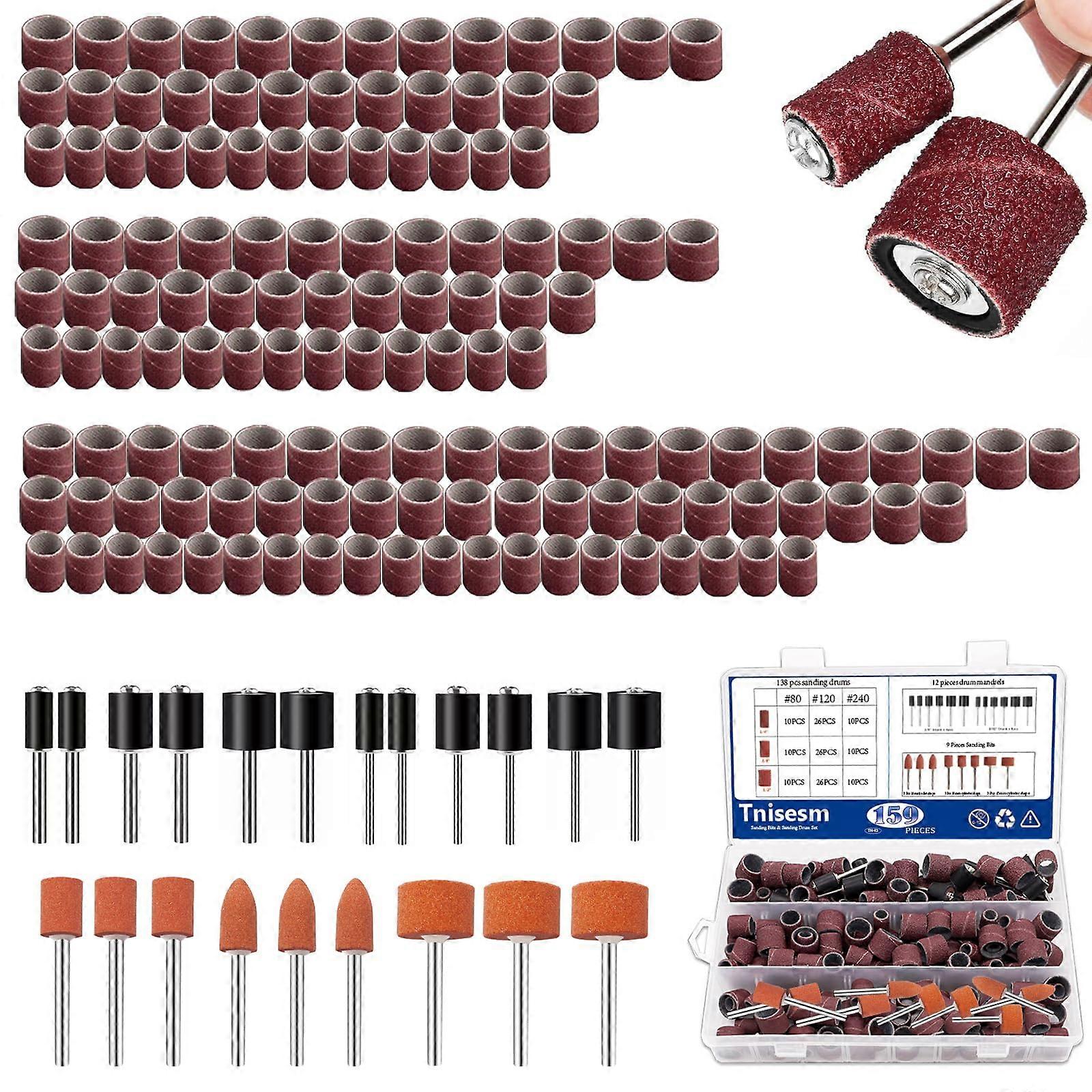 159Pcs Sanding Drum Kit for Dremel Rotary Tool with MultiGrit Bands, Mandrels and Bits