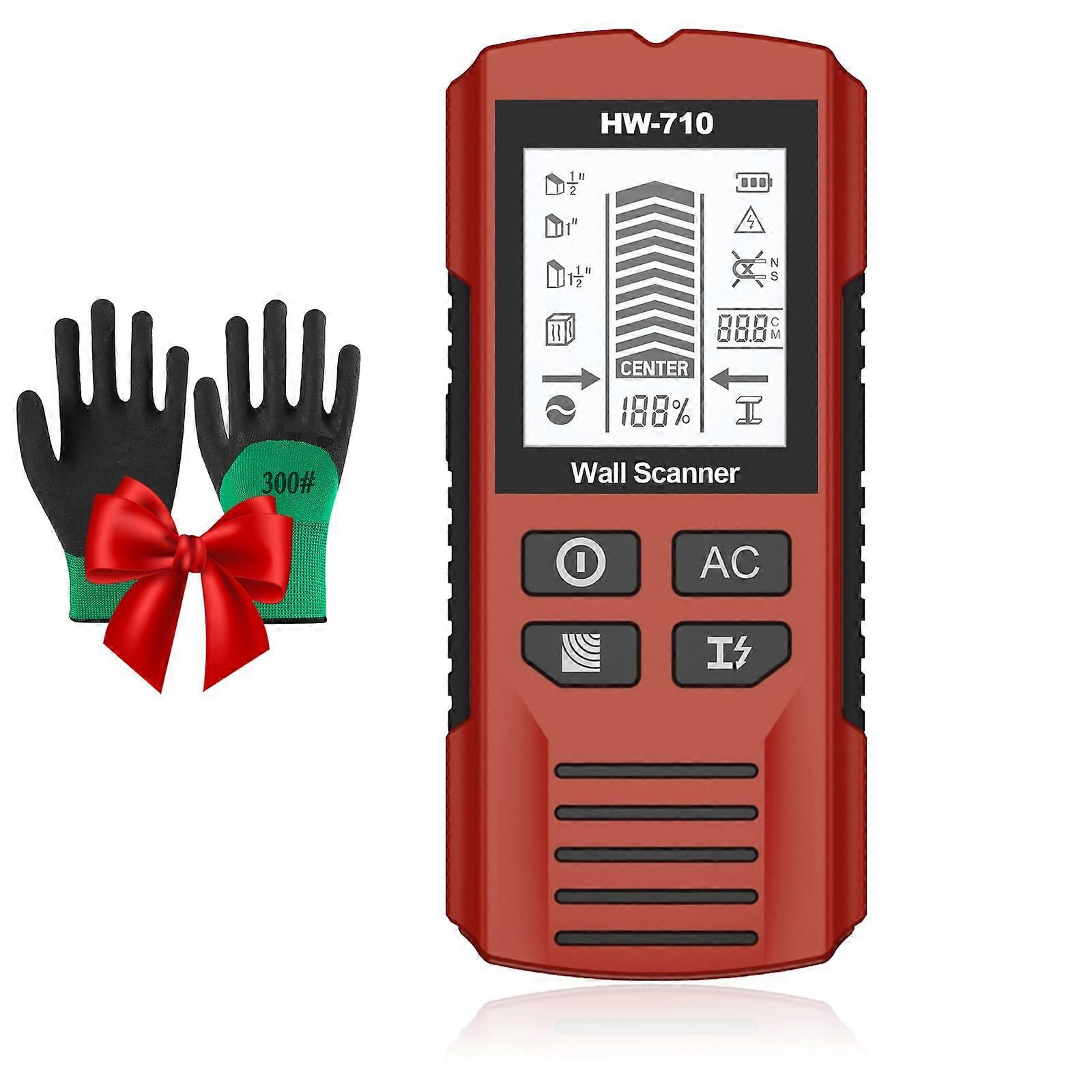 5 in 1 Stud Finder Wall Scanner with LCD Display, Handheld Metal and Wire Detector Red