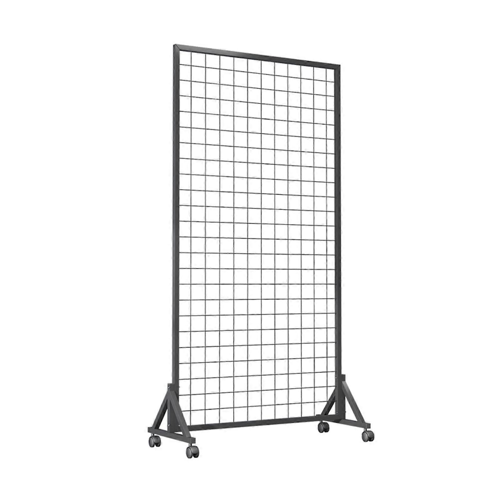 Gridwall Display Stand with Lockable Wheels, Black Wire Grid Panel 60x120cm for Retail Storage