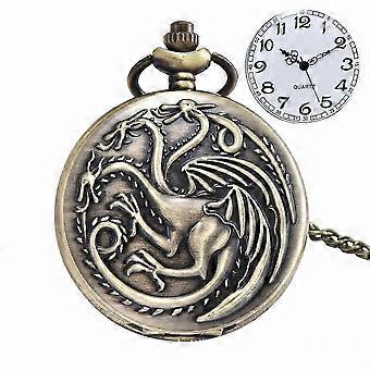 Vintage Bronze Dragon Game of Thrones Mænd Quartz lommeur vedhæng halskæde
