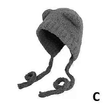 Winter Plush Beanies Cute Bear Ear Wool Hat Warm Lace-up Gorros Knitting Cap Women Bonnets Protection Bomber Korea Ear Knit X4L2
