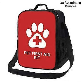 1pc a Red Pet First Aid Kit Featuring a Paw And Cross Design. It Is a Patterned Insulated Cooler Bag Equipped with a Sho-Awszx