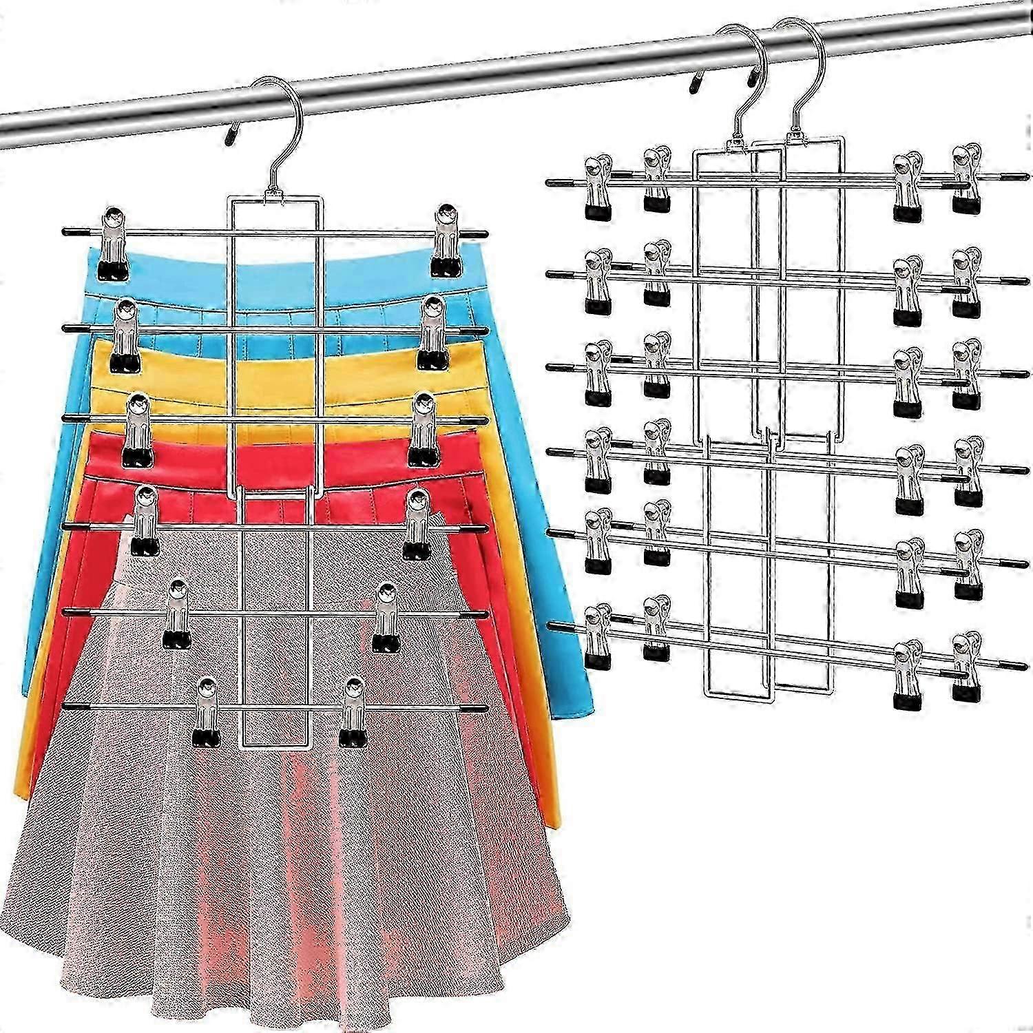 2-Pack 6-Layer Pants Rack with Clips - Space-Saving