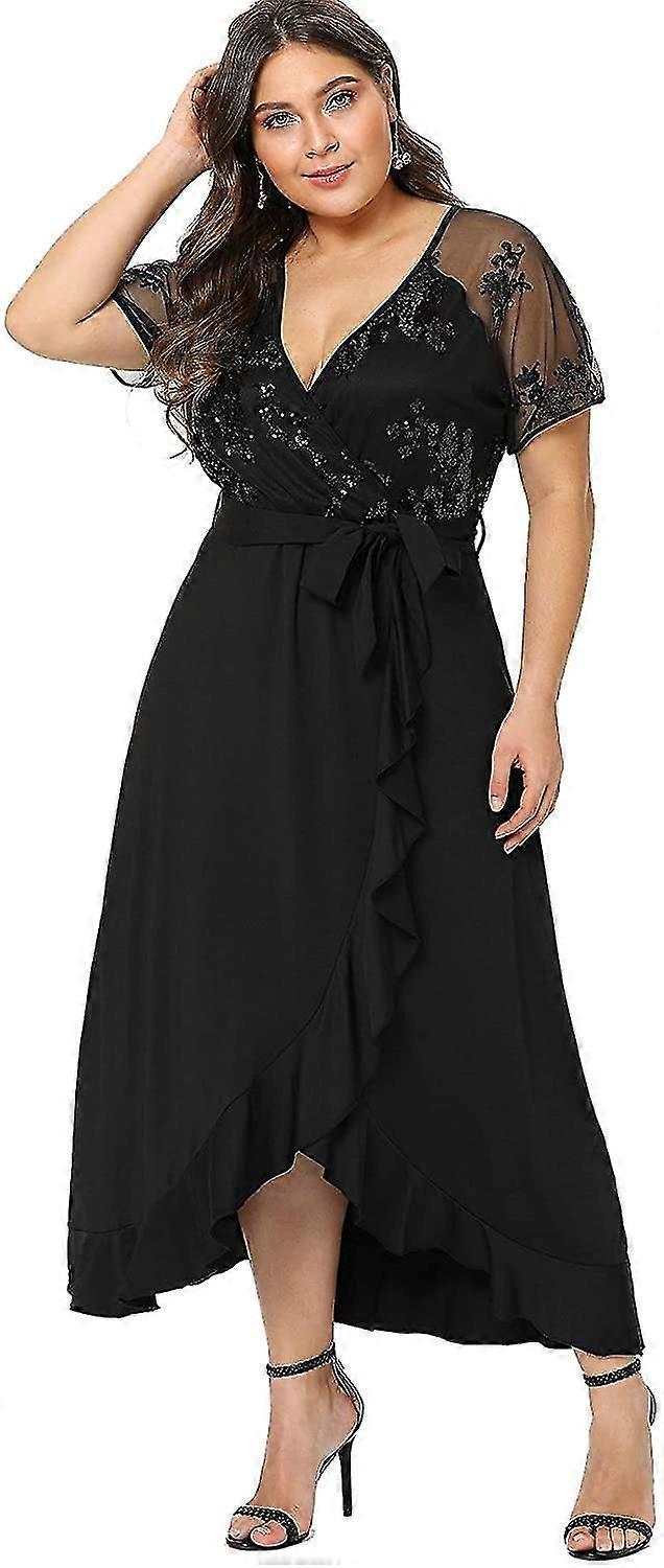 Plus Taille Empire Taille Maxi Robe Ruffle Split Semi Sheer Solid Robes