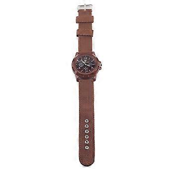 Elektronisch analoog polshorloge om nylon band militair polshorloge (koffie)