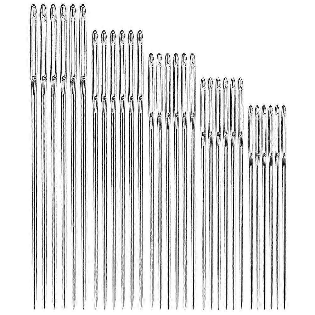30 Pieces Stainless Steel Large-Eye Thick Sewing Needles, Easy Threading for Embroidery, Hand Sewing and DIY Craft, 6 Sizes