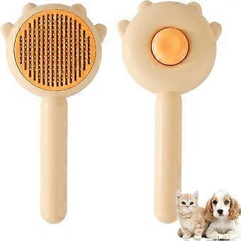 Peigne magique pour animaux de compagnie, brosse nettoyante pour poils d’animaux, brosse de toilettage pour chat avec bouton de libération, brosse pour chat pour perdre les poils longs ou courts Brosses de massage pour animaux de compagnie (jaune)