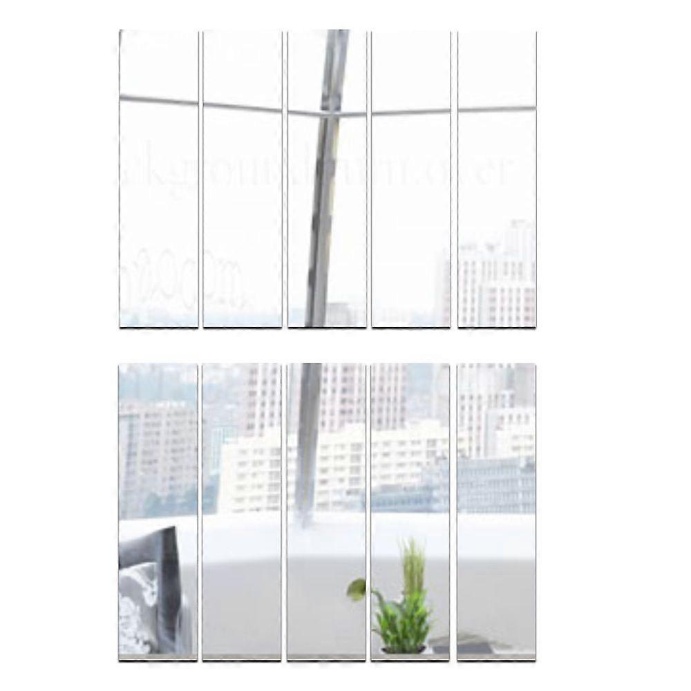 10 pcs 5*30cm Removable Acrylic Mirror Setting Wall Sticker Decal(Rectangle)-Silver