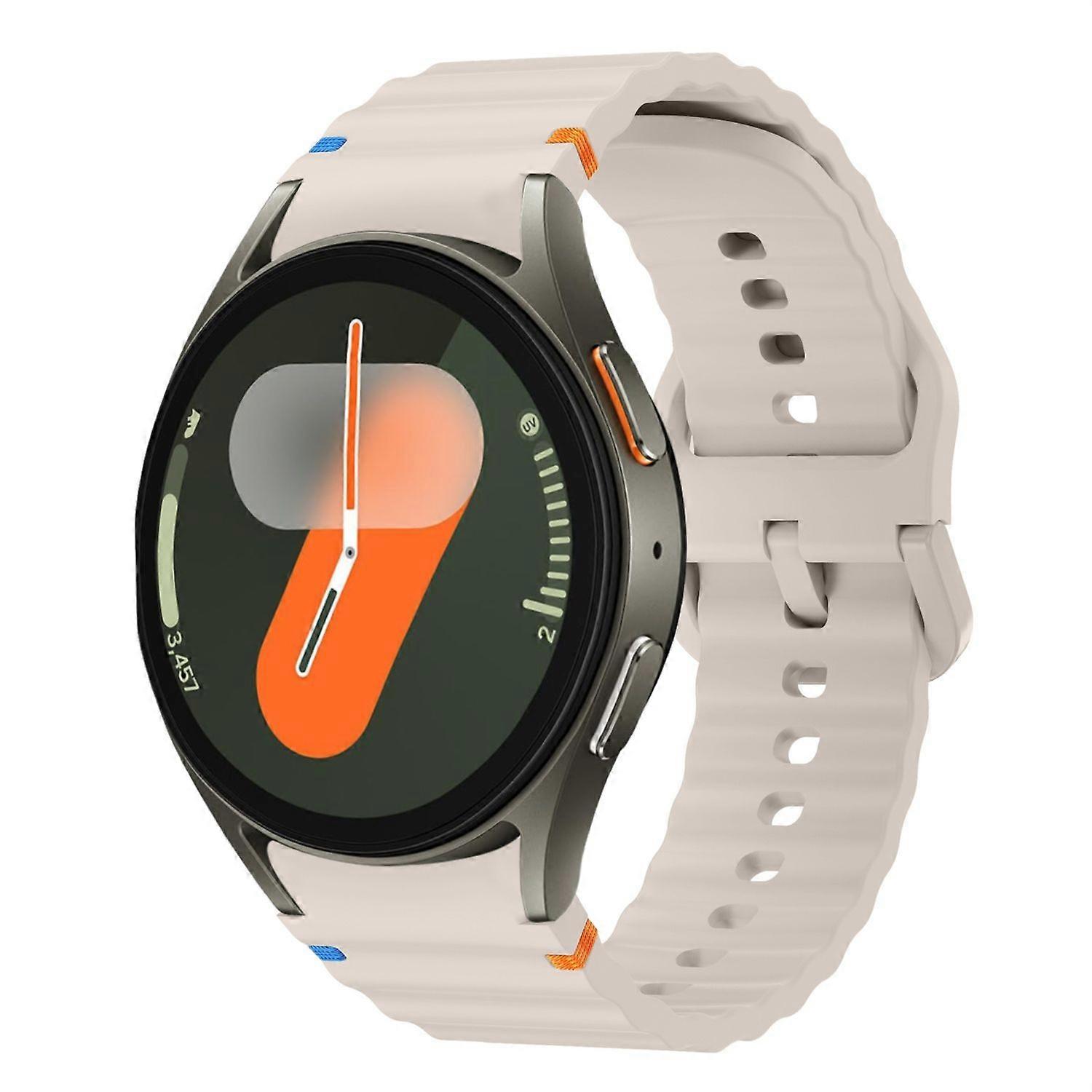 For Samsung Galaxy Watch 7 44/40mm Silicone Wave Pattern Design Replacement Arm Band Beige