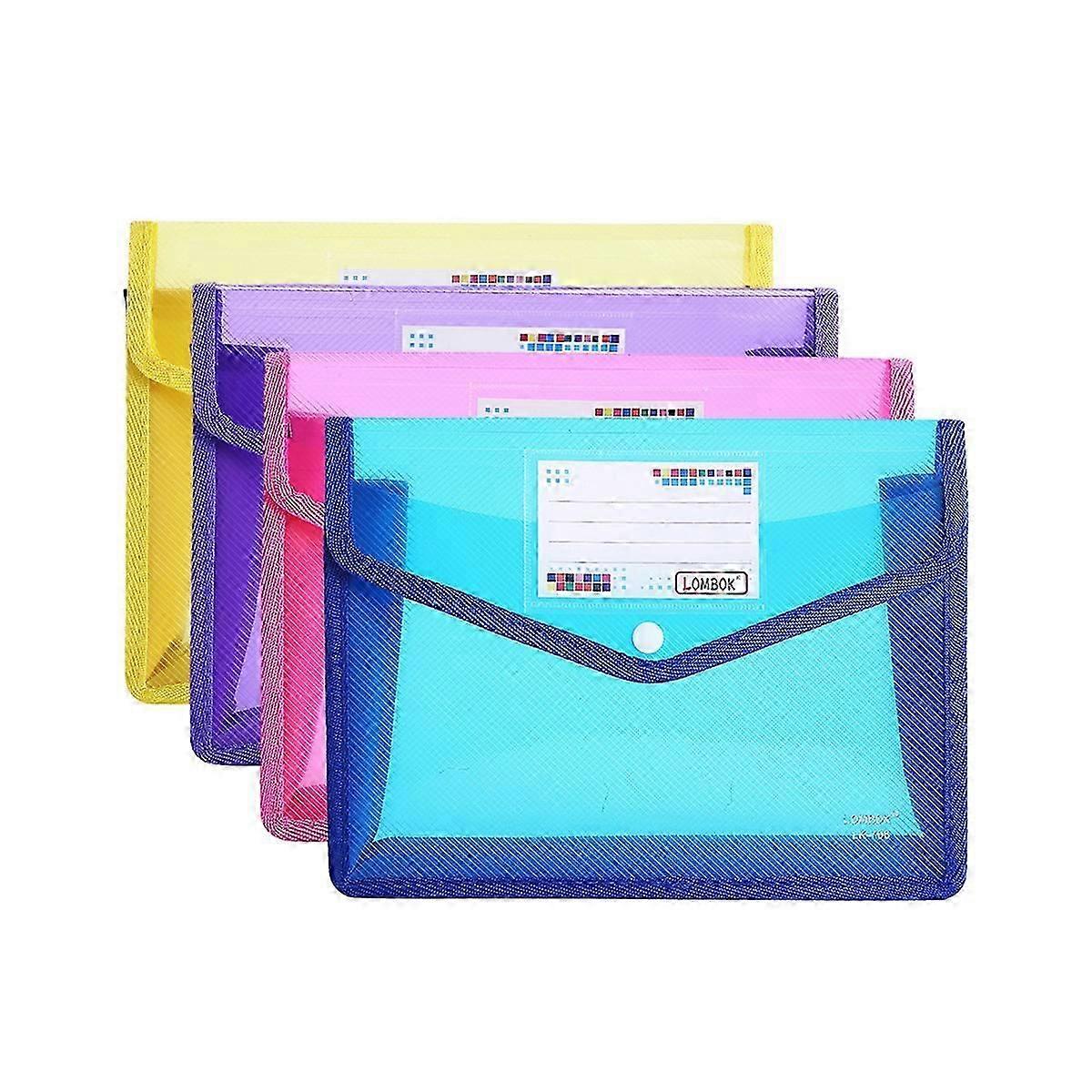 Plastic File Folders, 5 Pack A4 Envelope Expanding File Wallet Document Folder with Snap Button Closure & Label Pocket