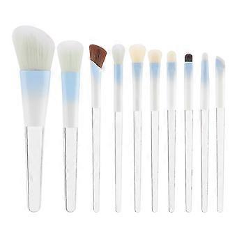 10Pcs Blue Makeup Brush Set Soft Synthetic Fiber Face Eye Cosmetic Tools Kit