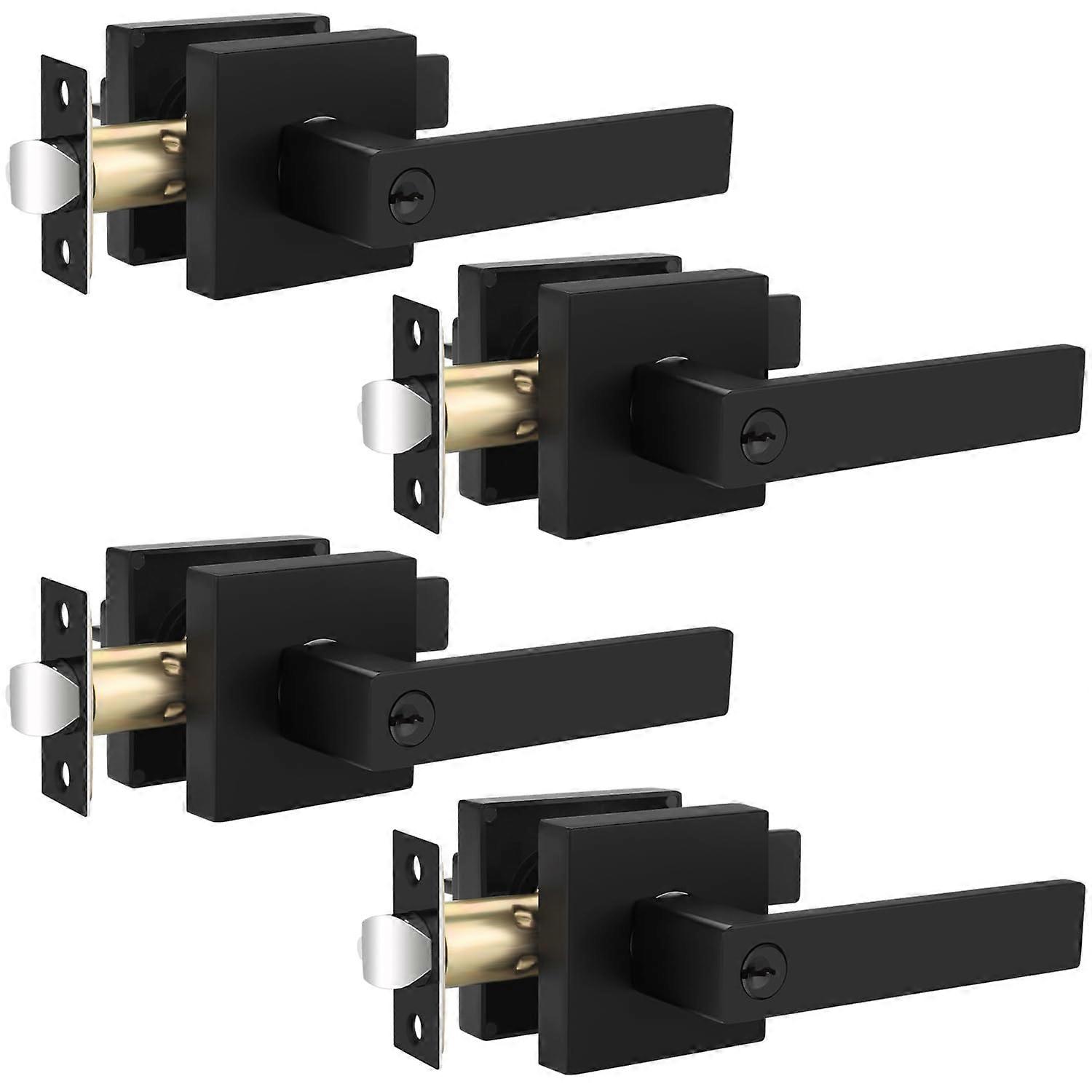 Black Door Knobs Interior 4 Pack, Keyed Alike with Privacy Lock, Modern Matte Black Finish
