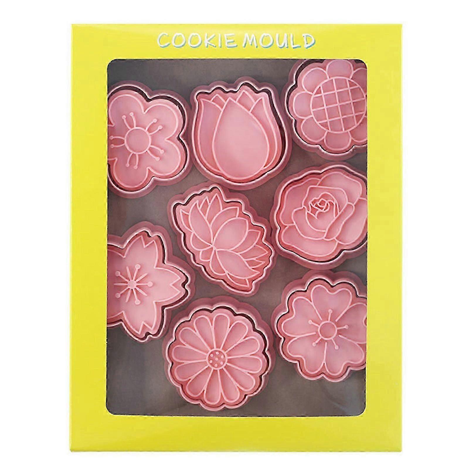 8PCS Flower Shape 3D Pressable Cookie Cutters Biscuit Cutter Set