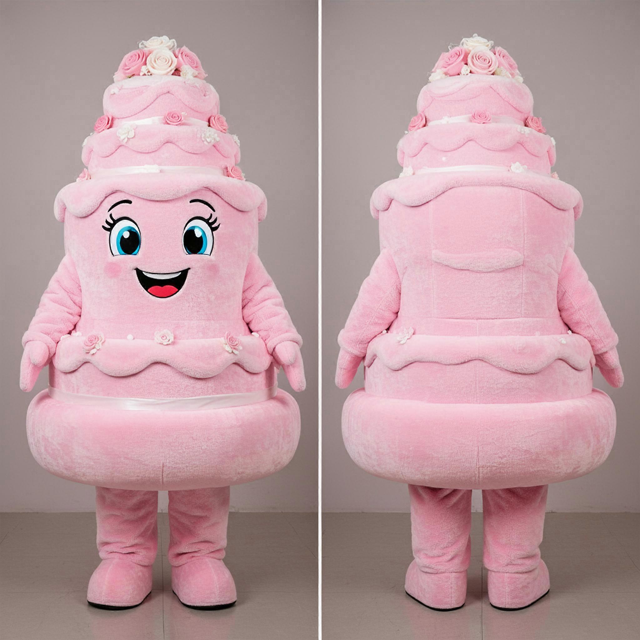 MASTICOT Pink Fluffy Tiered Wedding Cake Mascot