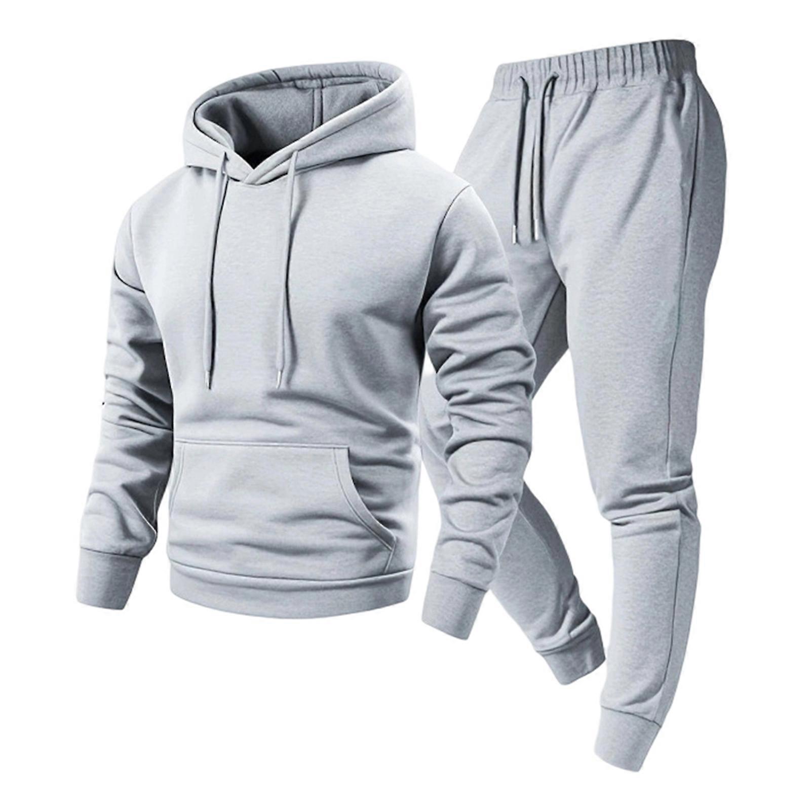 Solid Color Tracksuit for Men with Adjustable Drawstring Hood and Pants