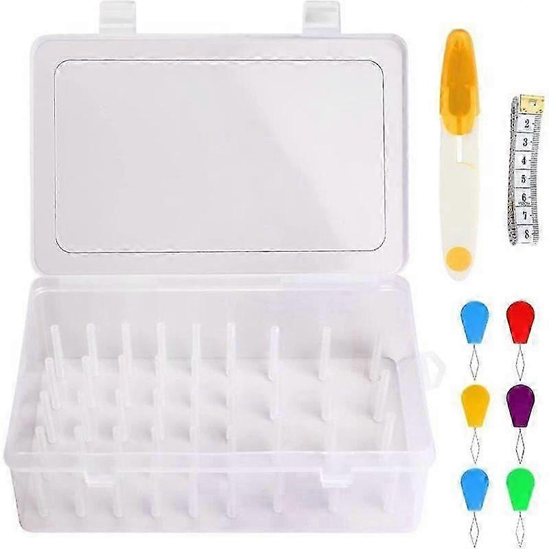 42Pcs Thread Spools Storage Box, Soft Ruler, 6 Needle Threaders, Scissors - Sewing Kit for Bobbin