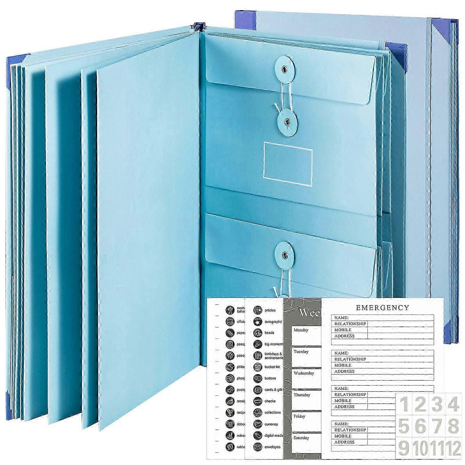 Document storage binder with stickers for file organization