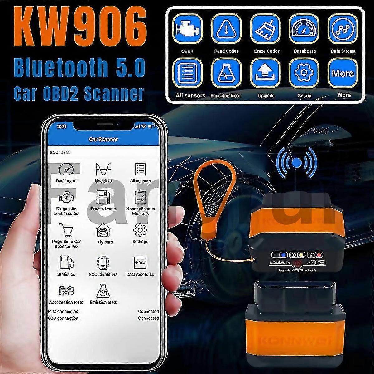 For New Konnwei Kw906 Bluetooth 50 Car Obd2 Scanner Support Android