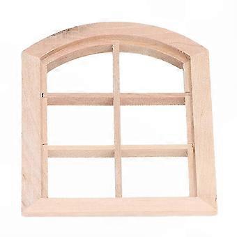 1 Miniature Dollhouse Arched Window Accessory, Wood with 6 Storm Panes for DIY Dollhouse Decor
