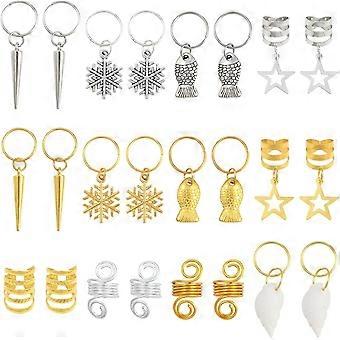 1 Box 120pcs 12 Styles Hair Braid Rings Hair Jewelry Charms Metal Alloy Gold Siver Star Conch Snowflake Braiding Ring Charms Cuffs Clips