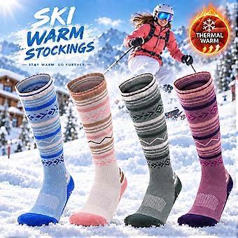 4 Paris Winter Merinoullsskidstrumpor för kvinnor, knähöga termiska vandrings- och snowboardstrumpor