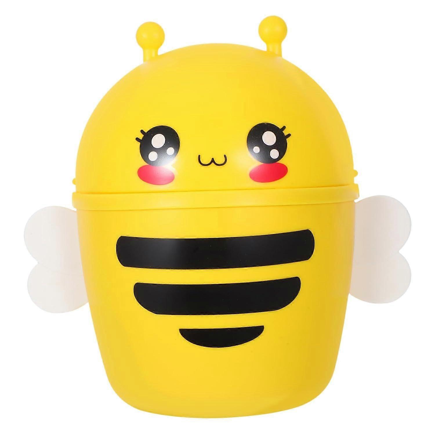 Cartoon Bee Mini Trash Bin with Lid for Study Desk
