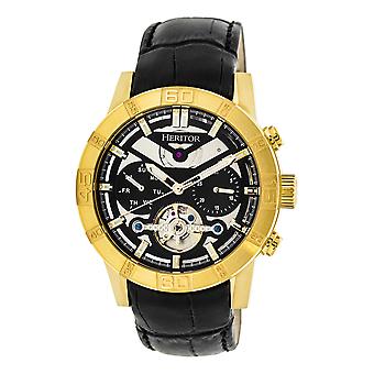 Heritor Automatic Hannibal Semi-Skeleton Leather-Band Watch-Gold/Black