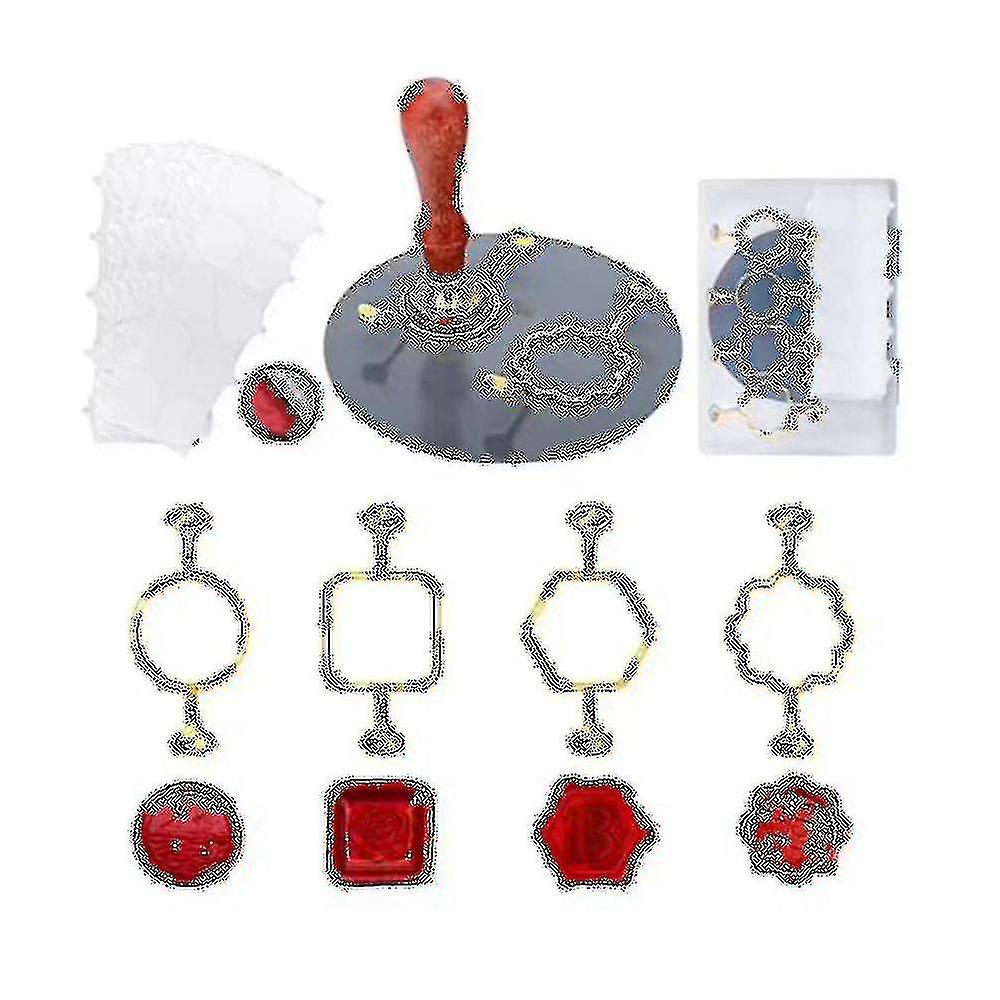 4 Pc Metal Wax Seal Kit With Round Flower Square Hexagonal Mold Shapes ,wax Seal Mat With 100pc Sti