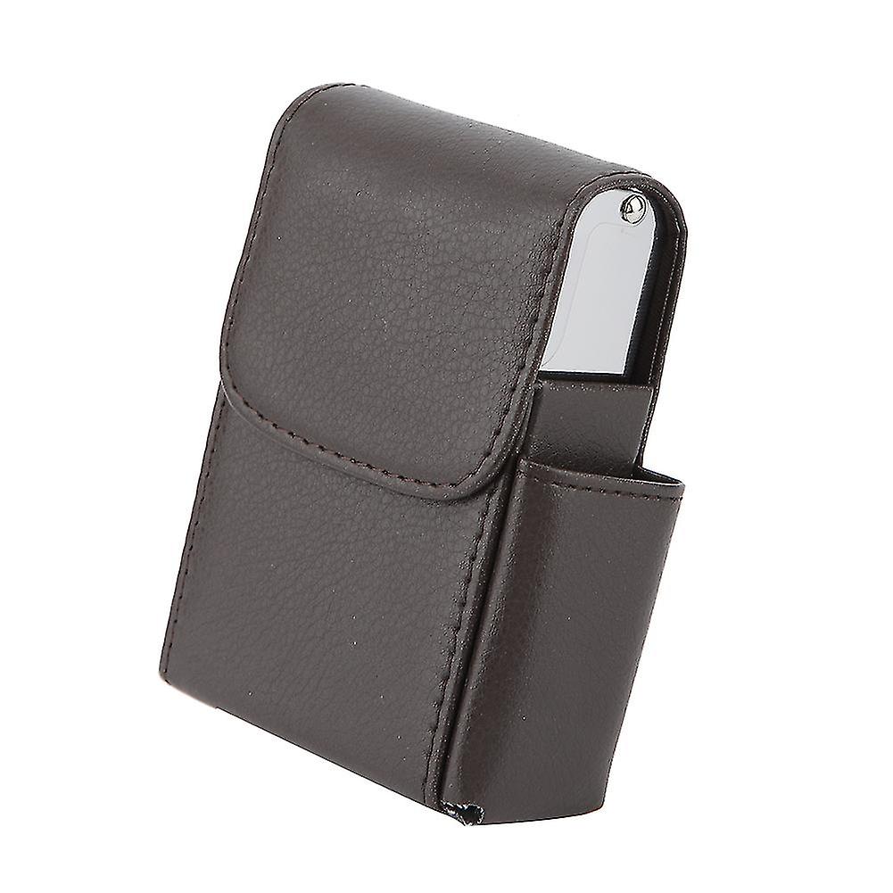 PU Leather Cigarette Case with Lighter Holder Brown 10.5x7x3.5cm