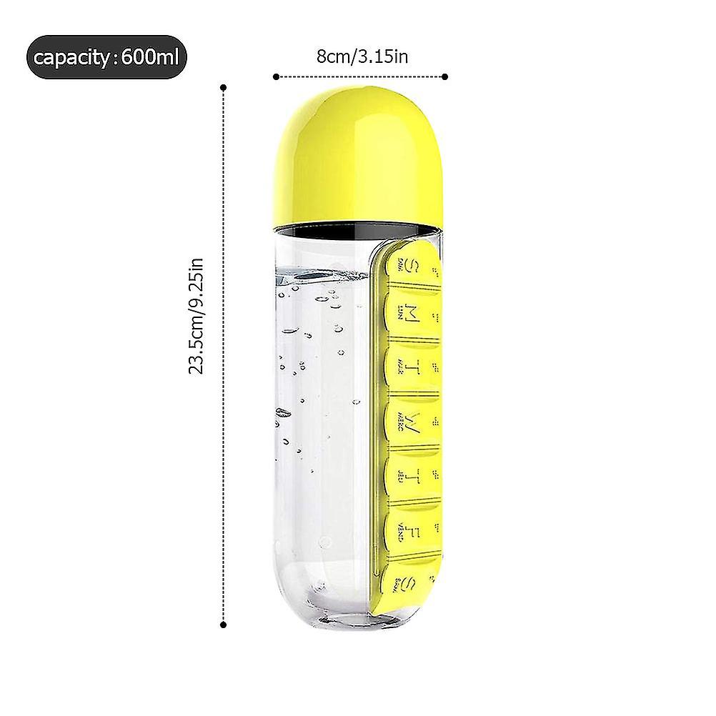 600ml Water Bottle with Pill Box Organizer 2 In 1 Portable 7 Days Planner Box Travel Medication Cases Containers