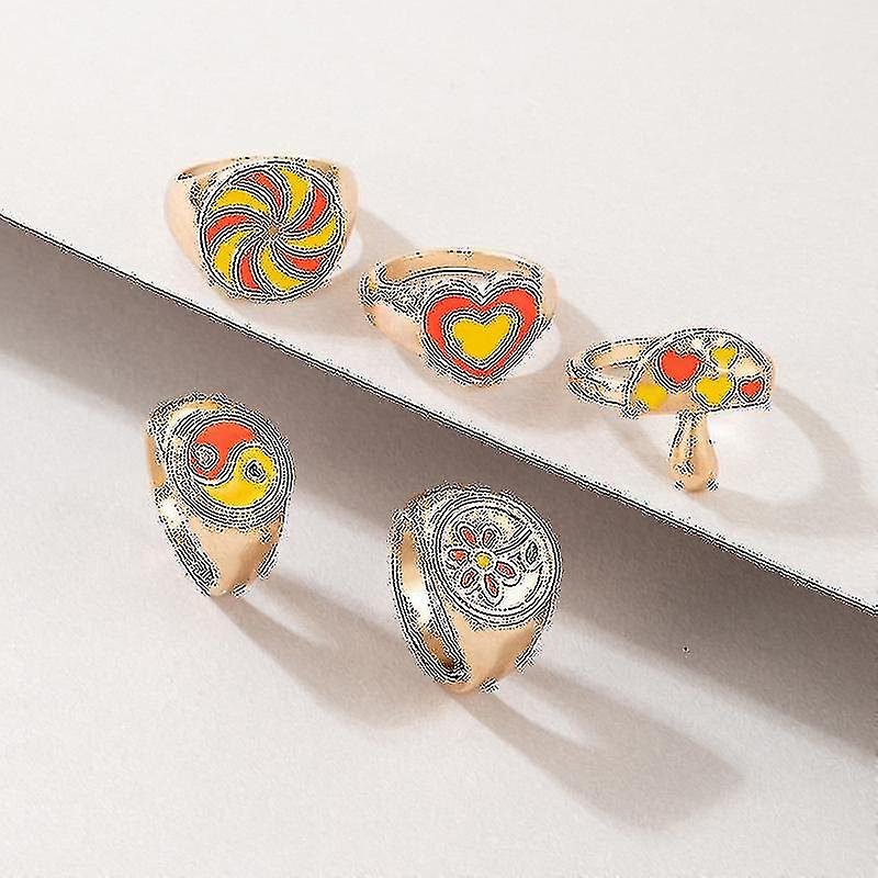 5db 6db / készlet Vintage ötvözet csepegtető olaj Zöld pillangógyűrű nőknek Lányok Édes aranyos szerelem Szív Flowets Open Ring Party ékszerek