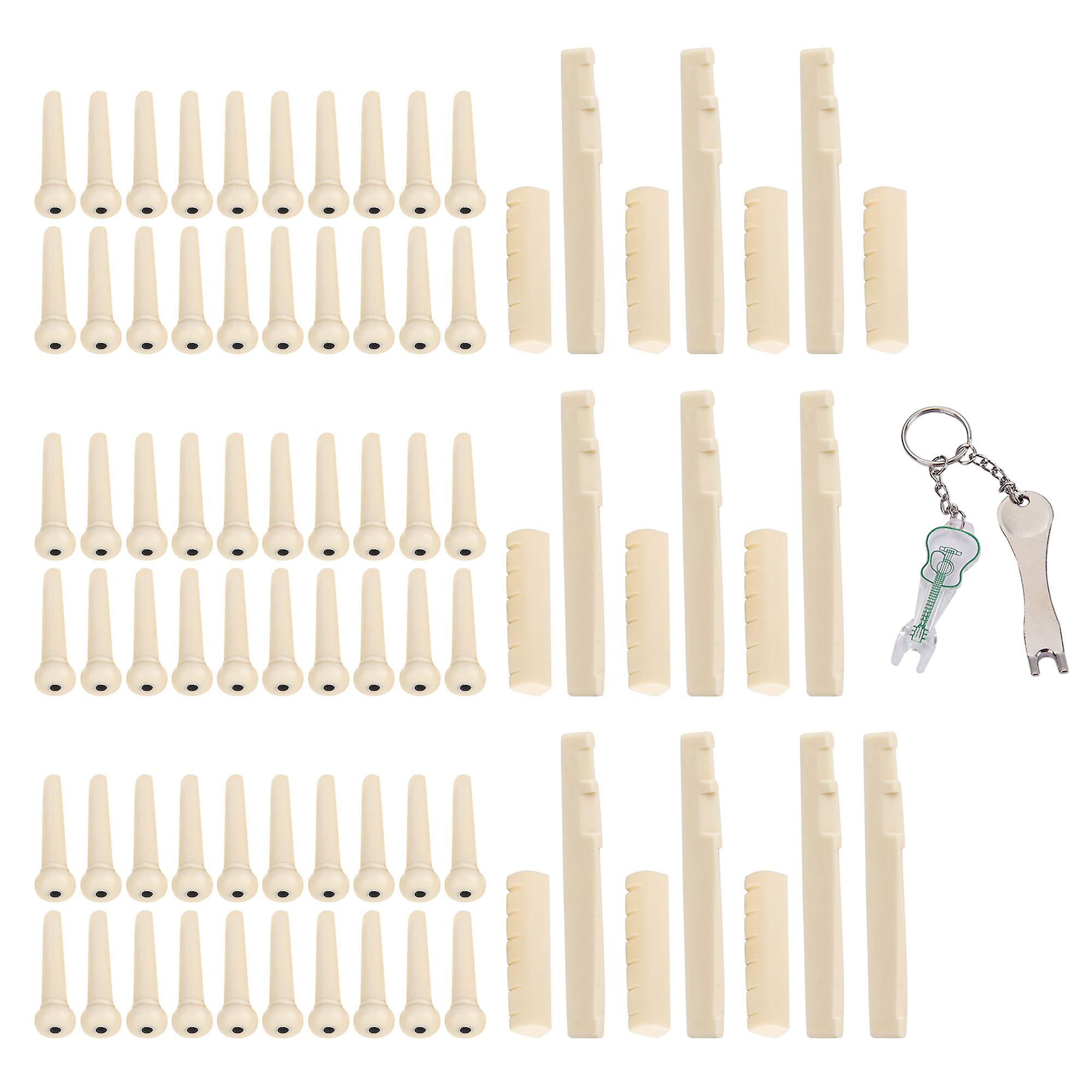 60 Acoustic Guitar String Pins with 10x Saddle & Nut and 2x Puller Tools