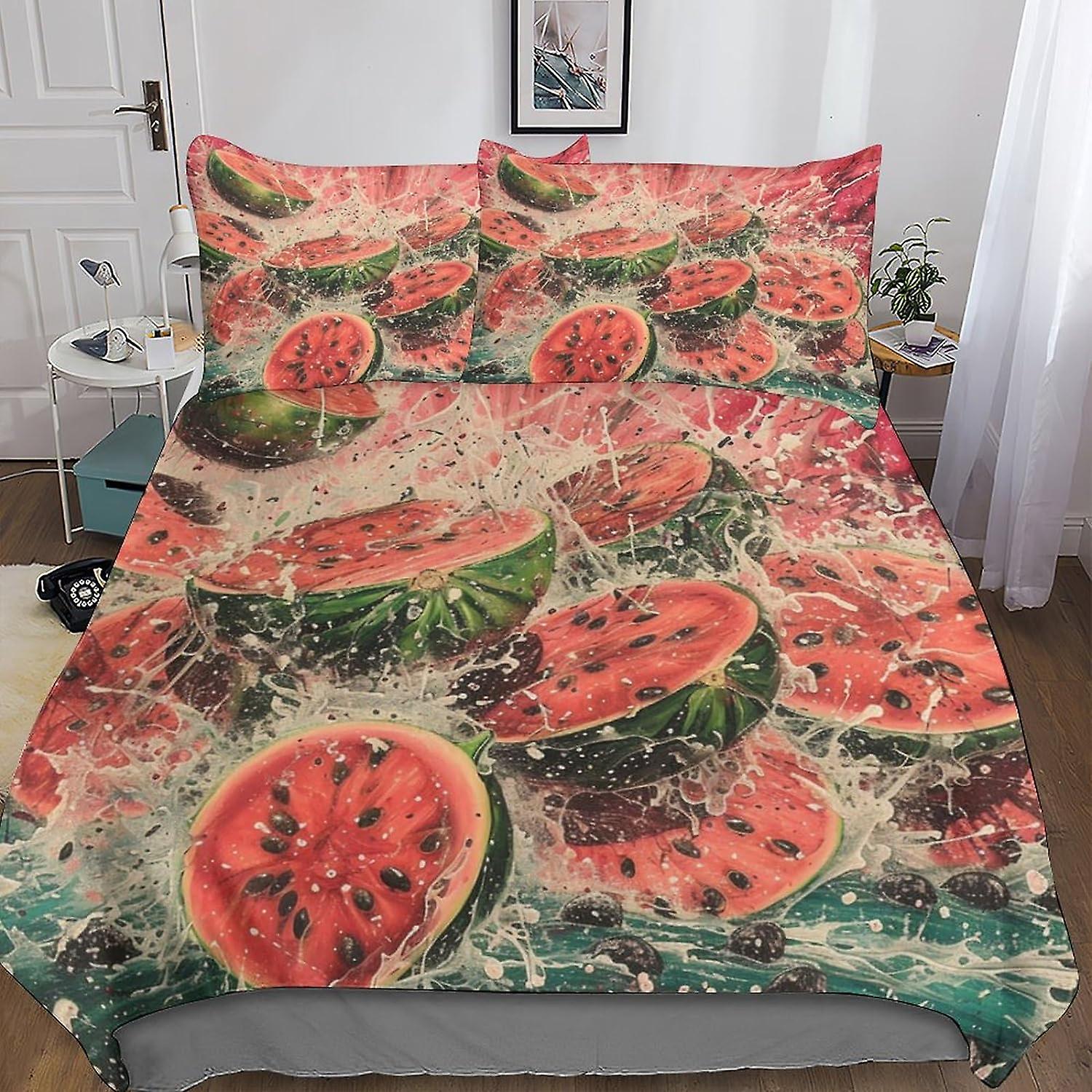 DSJackson Vattenmelon 3PCs Påslakan 3D-tryckt Frukttäcke Sängkläder Set med mikrofiber med dold dragkedja Stängning med örngott för pojkar Gi