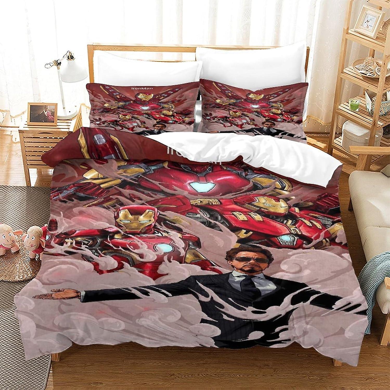 EKENOZ 3D Print Iron Man Duvet Cover Bedding,3 Pcs Set Superhero Quilt Cover Pillowcase with Zipper Closure Soft Microfiber Double
