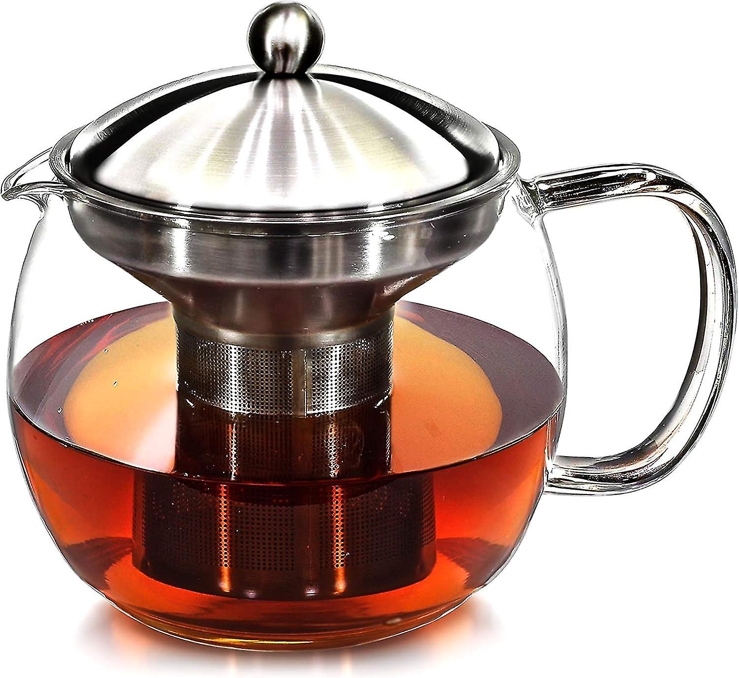 1300mlglass Teapot Tea Pot & Warmer Set W/ Cosy Kettle W/ In-built Stainless Steel Infuser & Strainer To Brew Loose Leaf Tea - 3-4 Cups