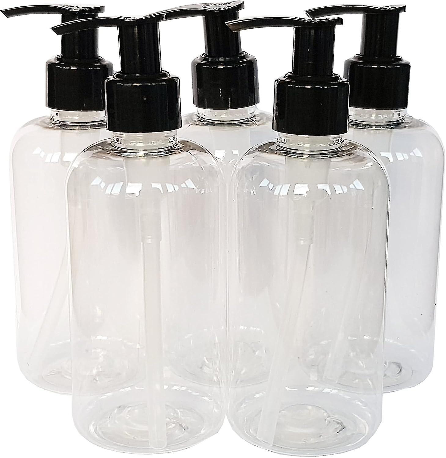 5 X 500ml Empty Clear Plastic Bottle with Black Lotion Pump Dispenser