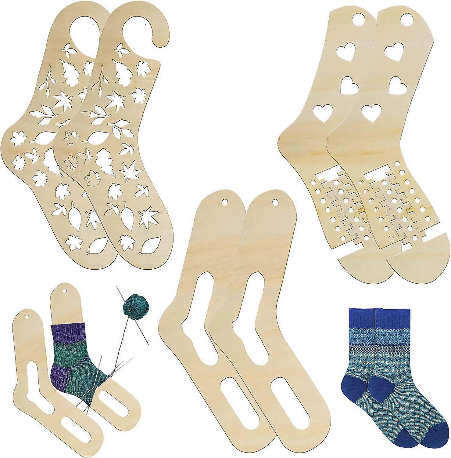 6 Pieces Sock Blockers Wooden Sock Blocker for Knitting Crochet Stocking Display Molds Handmade Knit Sock Form Stretchers Mold