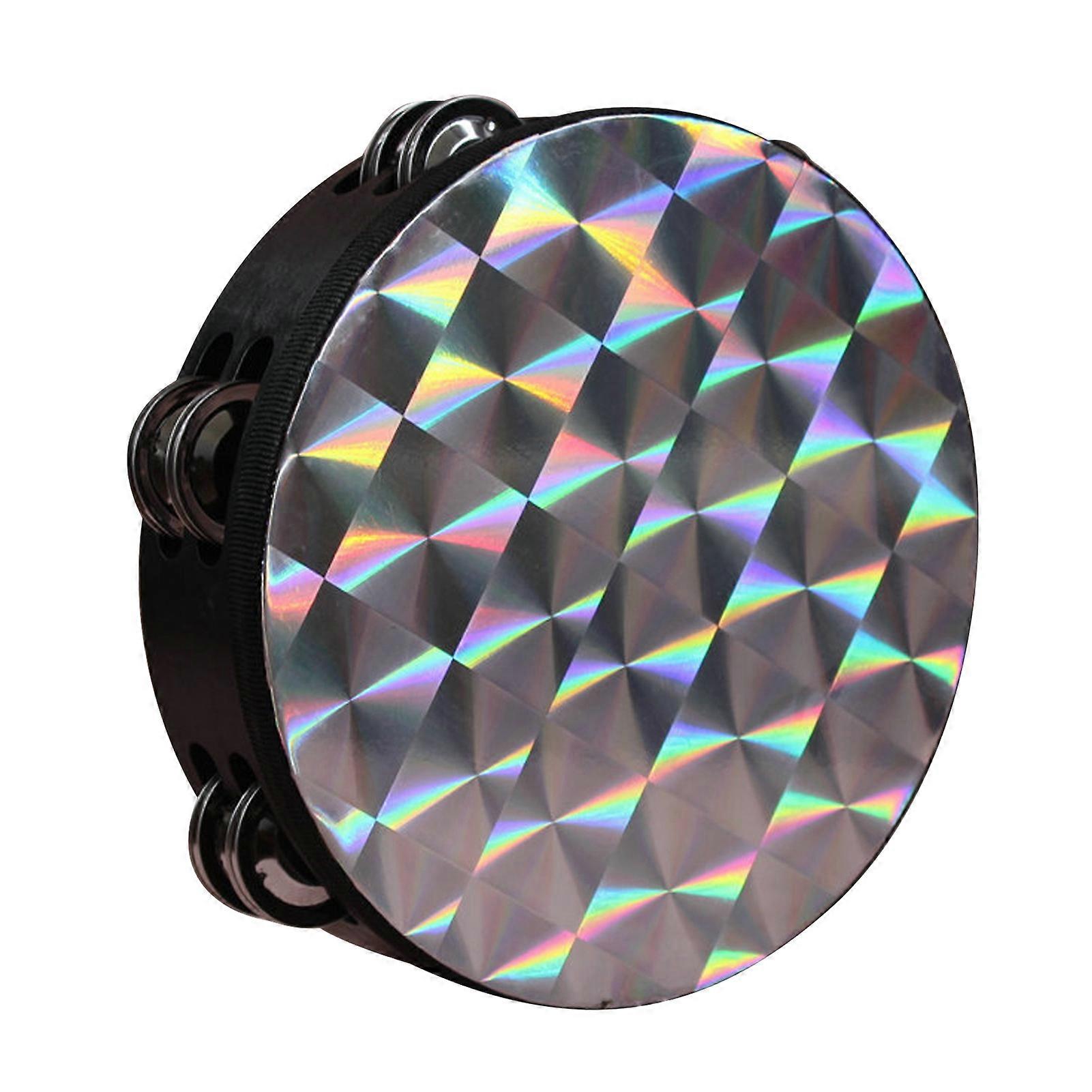 Tambourine Double Row Percussion Jingles Hand Instrument Toy For Party Performance 8in Black