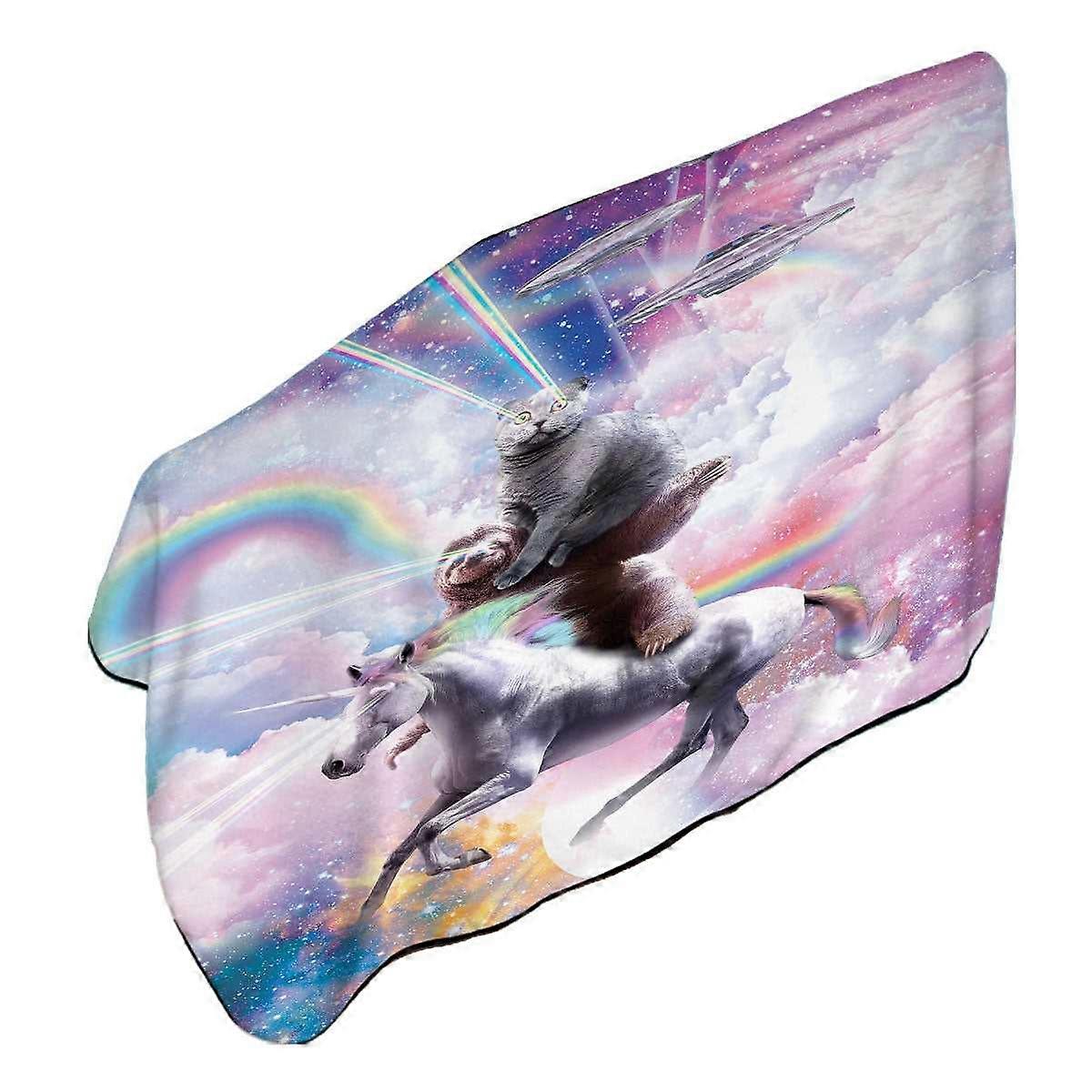 Cool Galaxy Cat on Sloth on Unicorn in Space Microfiber Beach Towel