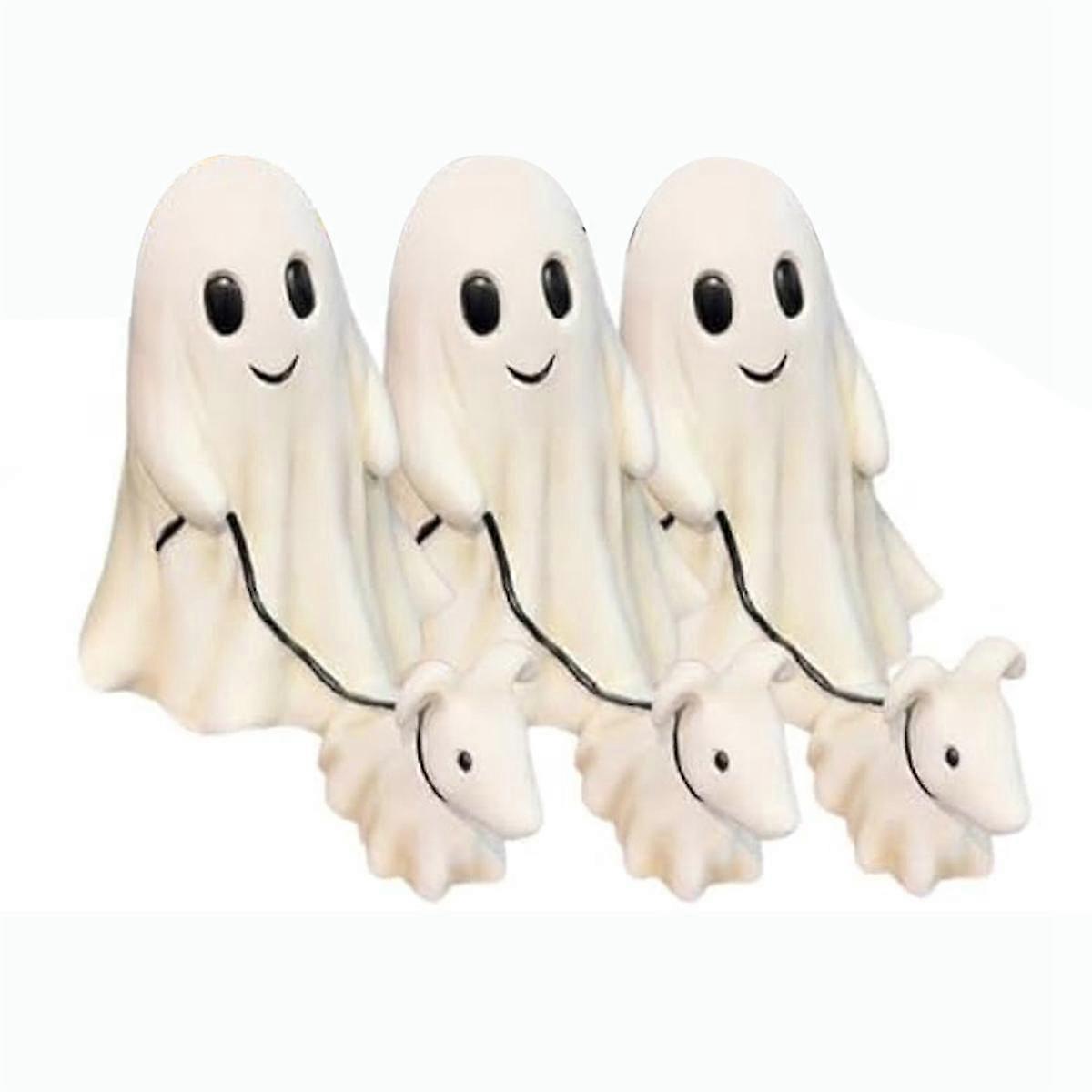 3Pc Ghost Walking Dog Statue,Spooky Ghost Dog Halloween Figurine,Halloween Ghost Dog Statues,Ghost