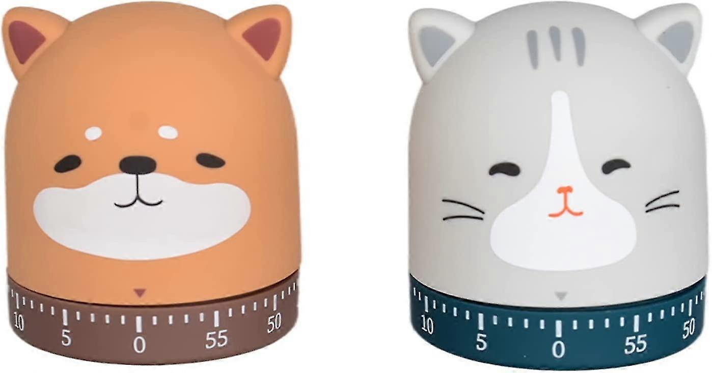 2 Pack Mechanical Kitchen Timer With Cute Cartoon 60 Minute Animal Timer For Kids Wind Up Dial 360rotating Countdown Loud Alarm Timer For Cook