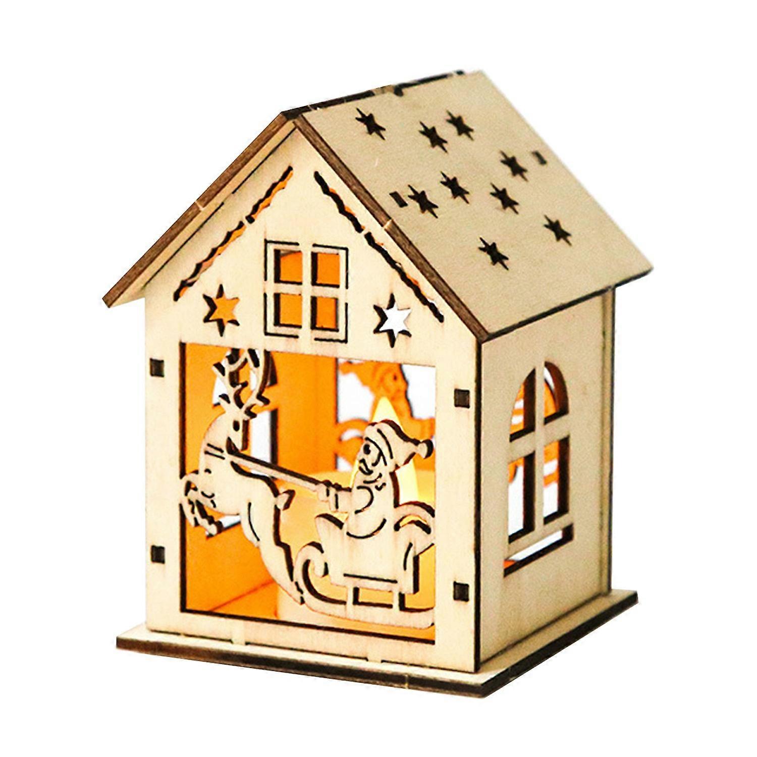 Christmas LED Wood House Ornaments Eco-friendly Glowing Mini Size Personalize Illuminate Tree