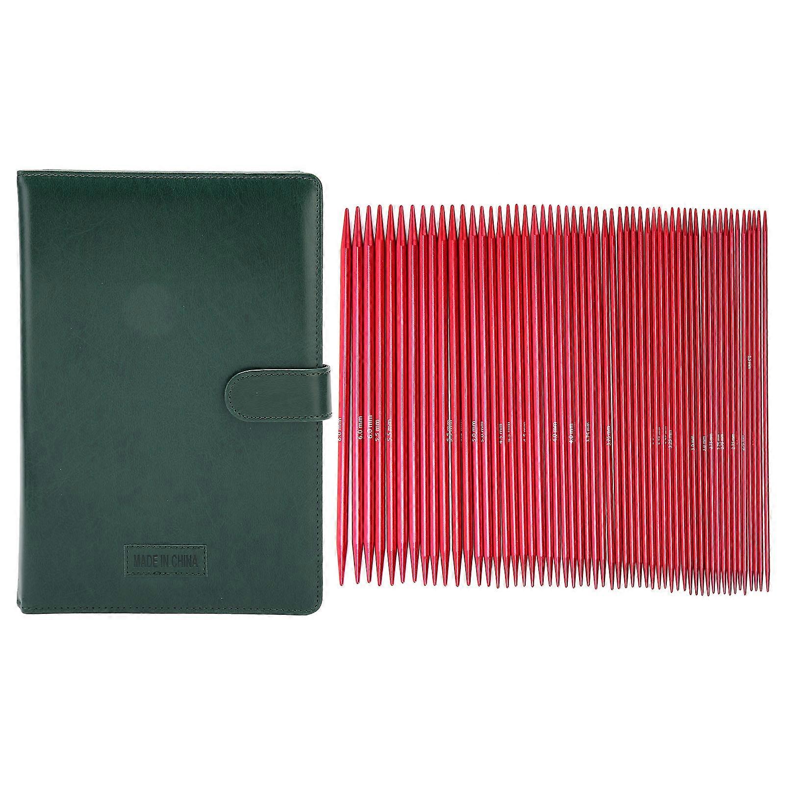 55pcs Double Pointed Knitting Needles Set with Storage Bag Multiple Sizes Aluminum Knitting Needles for Beginner Red
