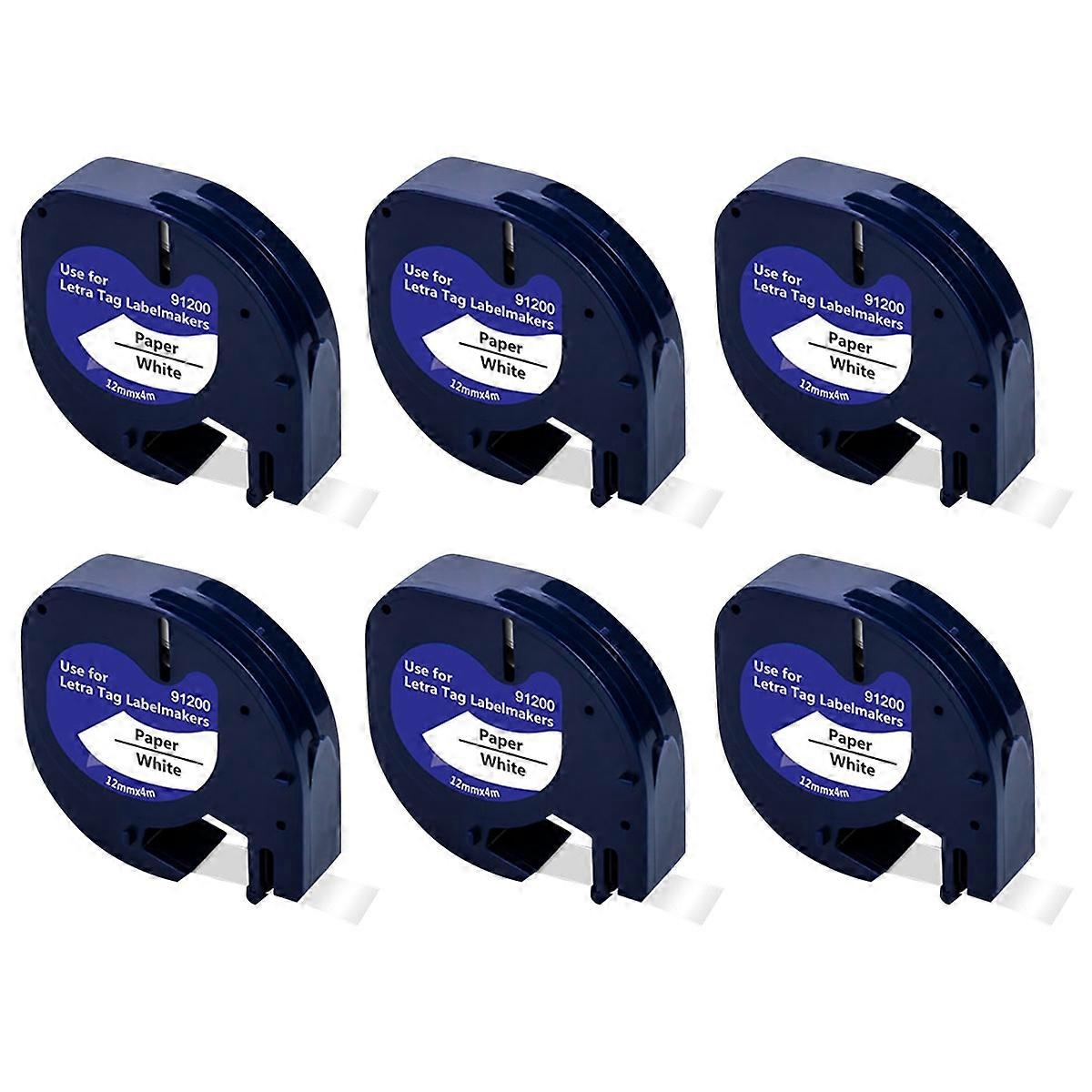 6Pcs Label Tape Compatible with Label Maker Refill Paper Labeling Tape Black on White for LetraTag