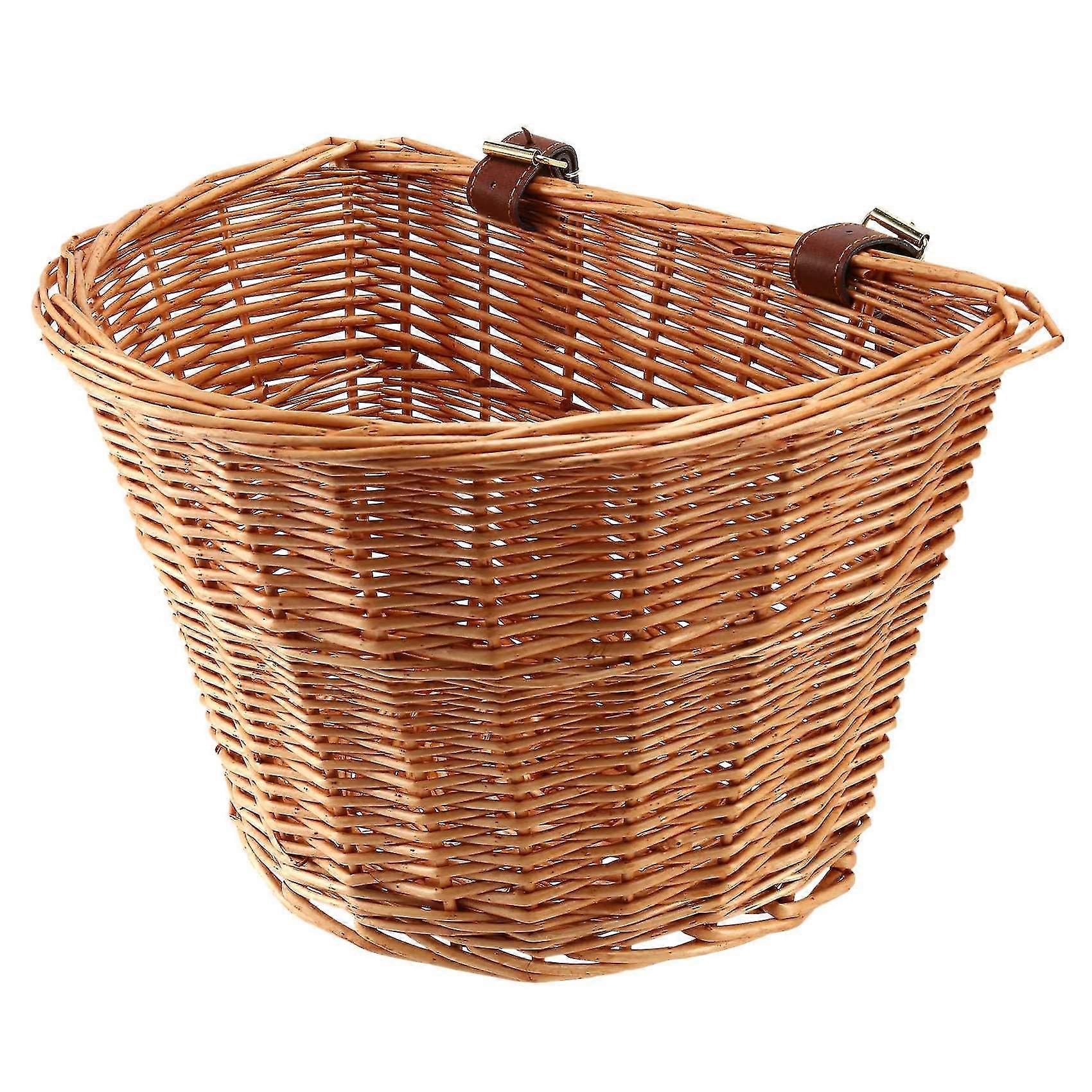 Retro, Handmade, Wicker Bicycle Front Basket With Leather Straps