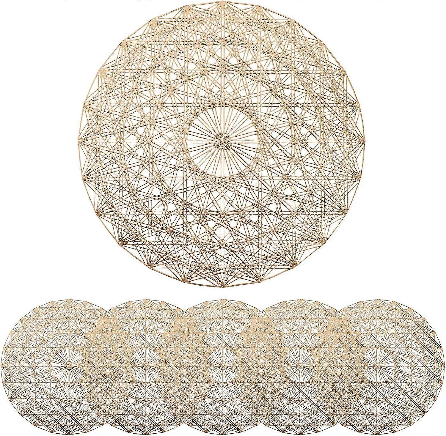 6 Pack Round Pvc Placemats,with Mandala Pattern - Gold