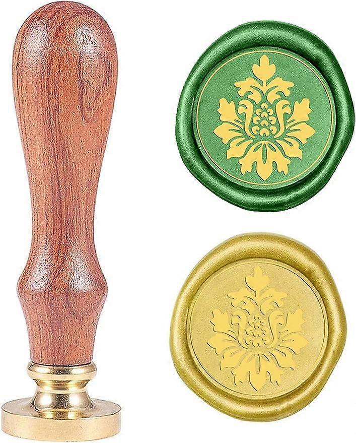 1pc Wax Seal Stamp Flower Vintage Brass Head Wooden Handle Removable Sealing Wax Seal Stamp 27mm