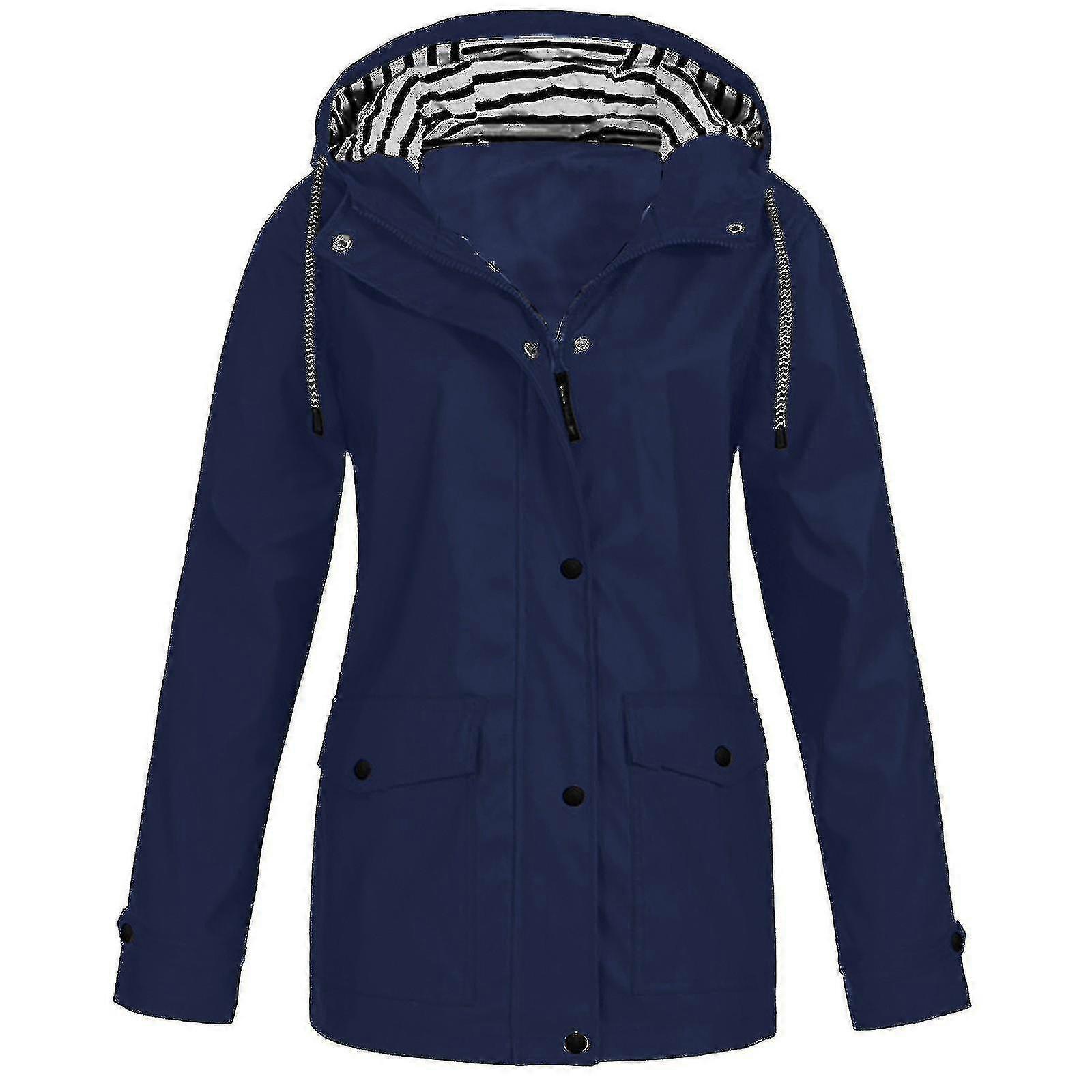 Kvinnor Solid Regnjacka Utomhus Plus Storlek Vattentät Huva Regnrock Vindtät