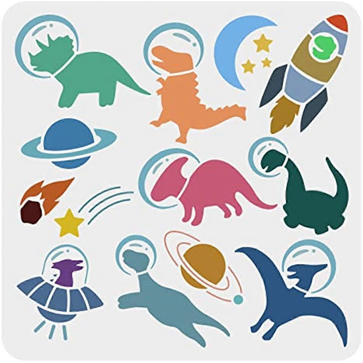 Dinosaur in Outer Space Stencil Large Astronaut Animal Jurassic Extinct Silhouette Stencil Painting Template Reusable Mylar DIY Art Craft Chalk Signs